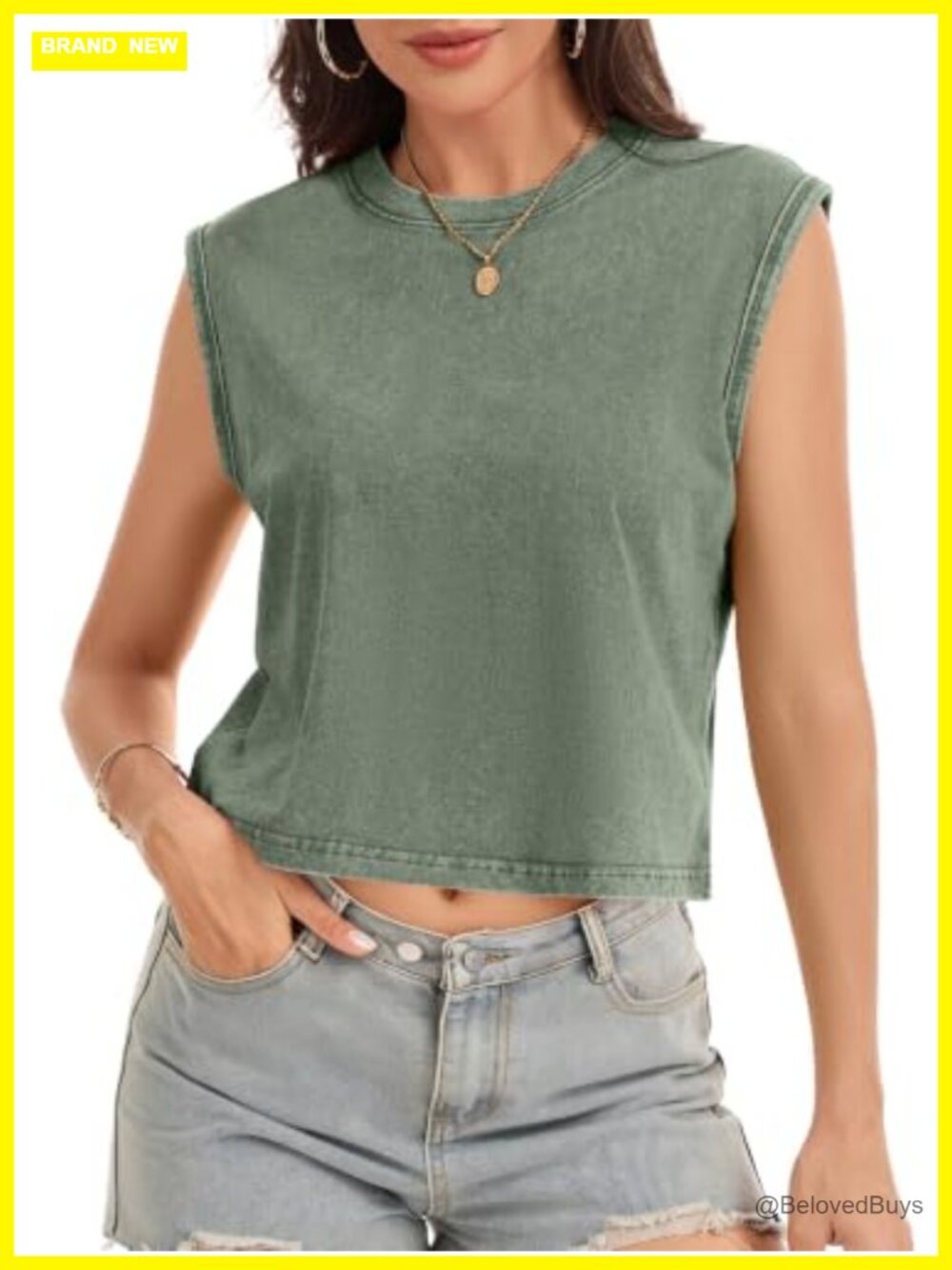 Women's Acid Wash Cropped Tank Top Sleeveless Boxy Cotton Tee